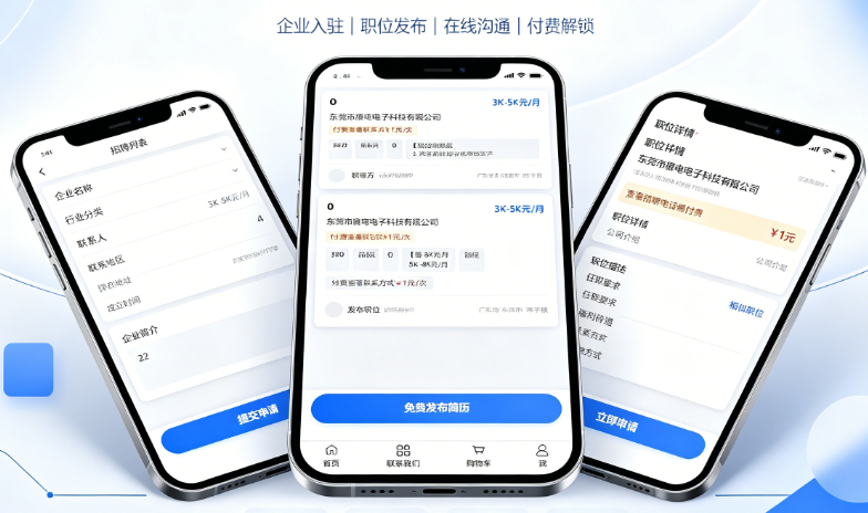 招聘信息：企业入驻、职位发布、职位列表与详情申请